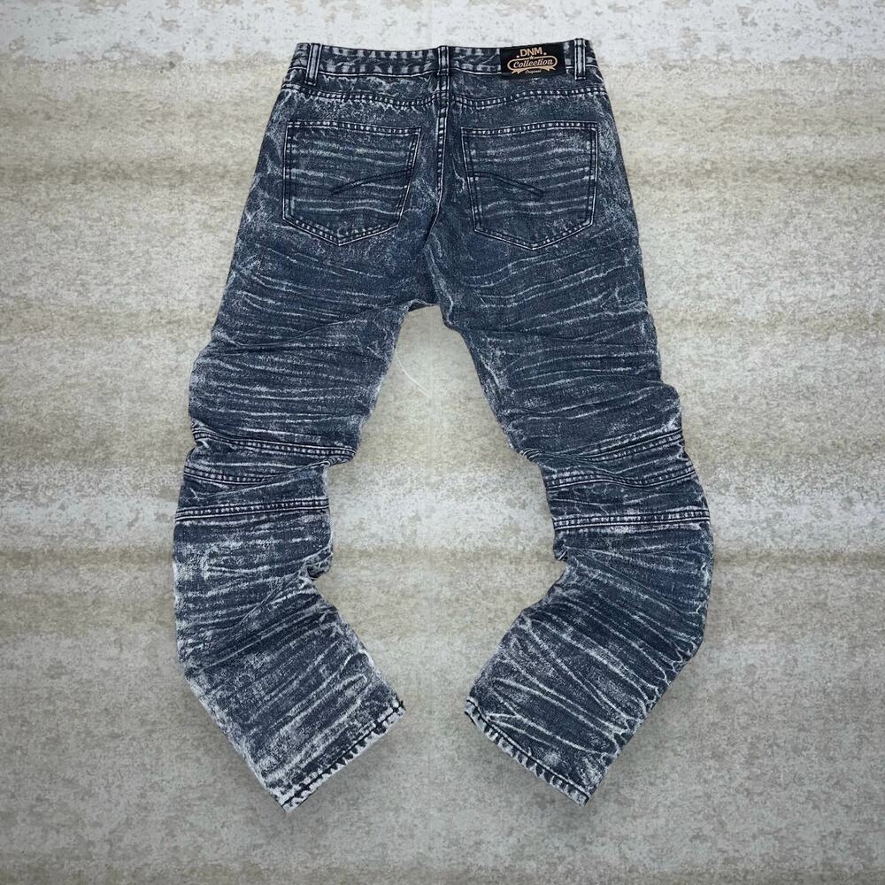 Vintage Y2K DNM Biker Jeans 30x30 Slim Fit Jet Black Denim Distressed Grey Fade